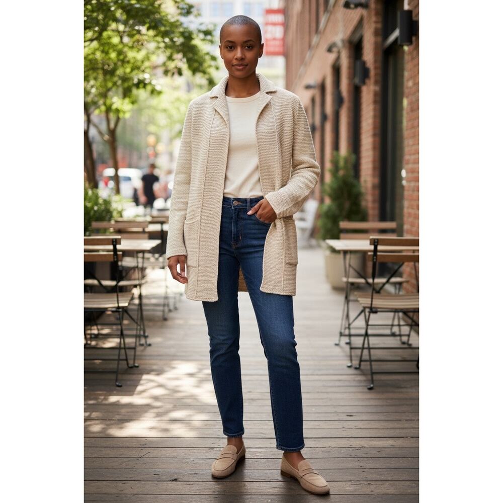 Natural Style Long Cardigan Coastal Grandma Linen Cottagecore Neutral Size XS